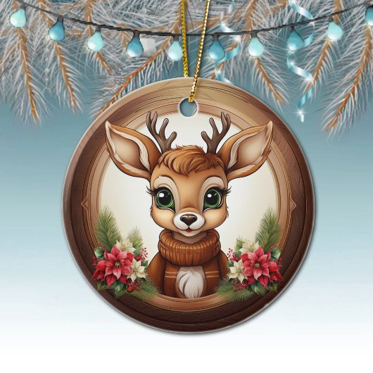 ホリデートナカイの華やかなポインセチアの花🦌🎄 セラミックオーナメント