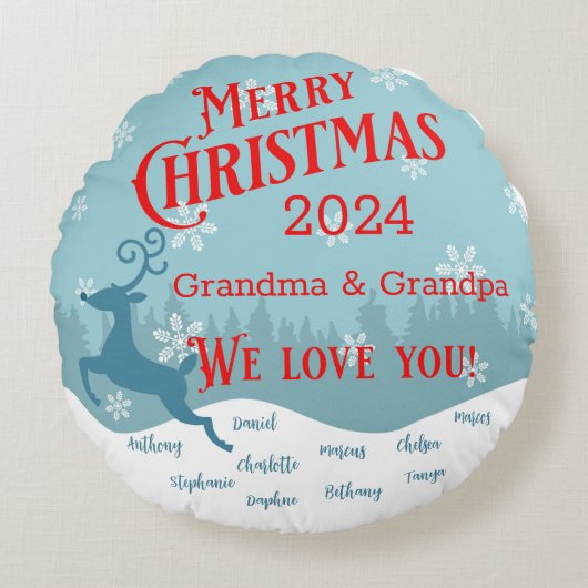 ホリデートナカイパーソナライズされたラウンドピロー ラウンドクッション (正面)