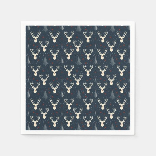ホリデートナカイ、クリスマスツリー、スノーフレーク スタンダードカクテルナプキン (正面)
