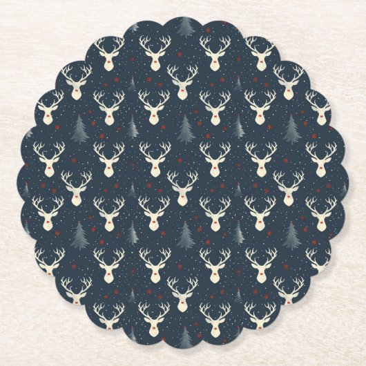 ホリデートナカイ、クリスマスツリー、スノーフレーク ペーパーコースター (正面)
