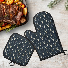 ホリデートナカイ、クリスマスツリー、スノーフレーク 鍋つかみ&鍋敷きセット