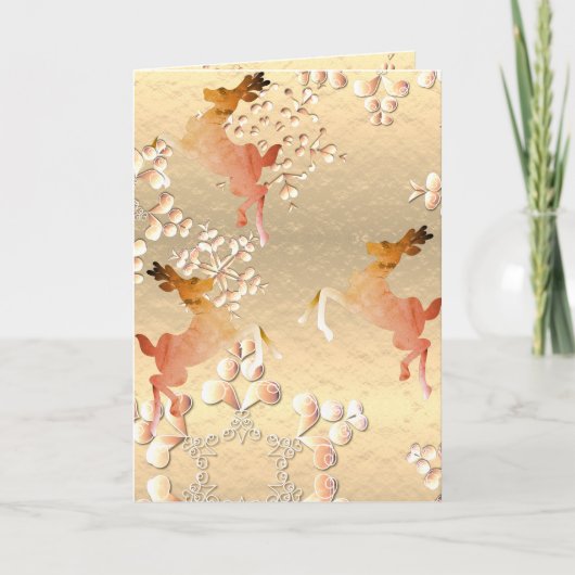 ホリデートナカイ&スノーフレークスグリーティングカード サンキューカード (正面)