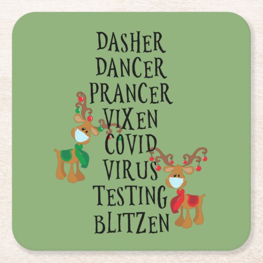 ホリデートナディアコビデ2020おもしろいクリスマス スクエアペーパーコースター (正面)