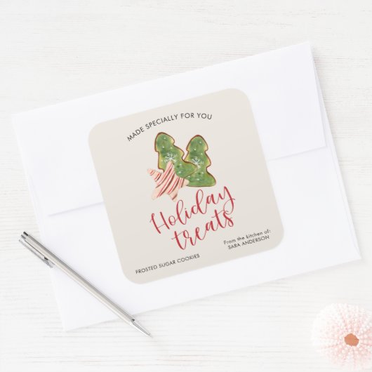 ホリデートリートカバーのキッチンから,水彩 スクエアシール (封筒)