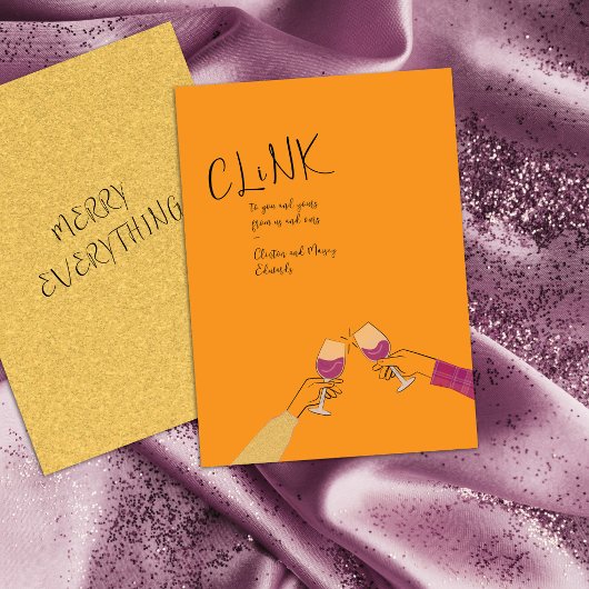 ホリデートーストカード – "Clink" ワイングラスの乾杯