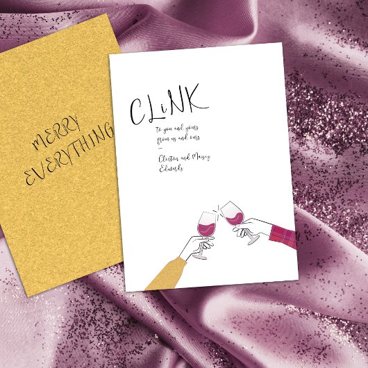 ホリデートーストカード – "Clink" ワイングラスの乾杯