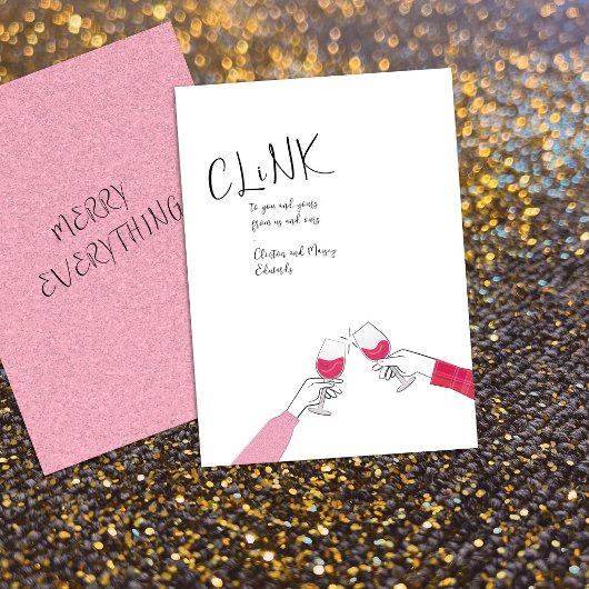 ホリデートーストカード – "Clink" ワイングラスの乾杯