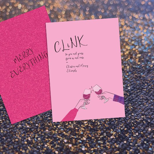 ホリデートーストカード – "Clink" ワイングラスの乾杯