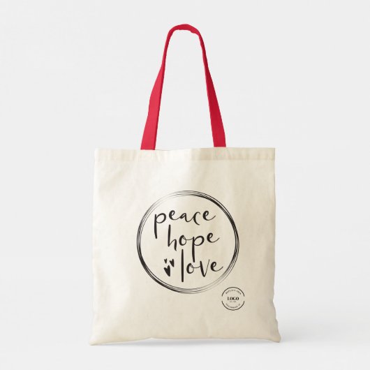 ホリデートートバッグロゴを追加Peace hope loveクリスマス トートバッグ (裏面)