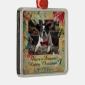 ホリデードッグフォトとフェスティバルクリスマス花模様 メタルオーナメント (右)