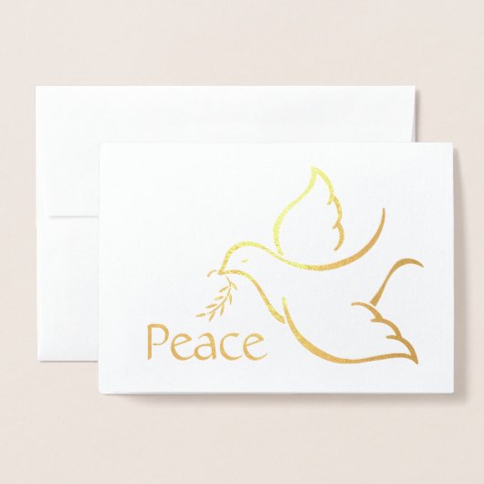 ホリデードーヴモダンピースグリーンタイポグラフィ1写真 箔カード (封筒付き正面)