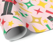 ホリデーナツクラッカー&スターズクリスマスフェスティバルピンク ラッピングペーパー (ロールコーナー)