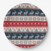 ホリデーニットフェイクパターンノルディックテーマクリスマス ペーパープレート (正面)