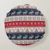 ホリデーニットフェイクパターンノルディックテーマクリスマス ラウンドクッション (裏面)