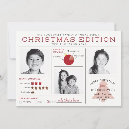 ホリデーニュースレターインフォグラフィックおもしろいクリスマス 招待状 (正面)