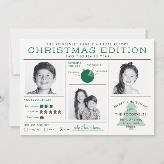 ホリデーニュースレターインフォグラフィック 面白いクリスマス 招待状 (正面)