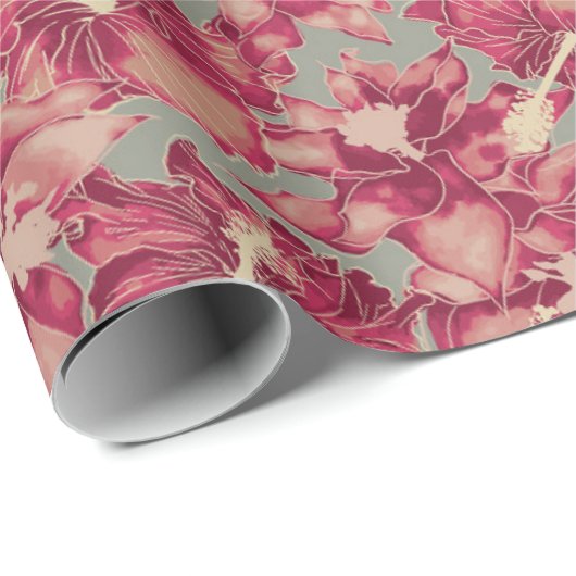 ホリデーハイビスカス、ハワイアンスタイルクリスマス ラッピングペーパー (ロールコーナー)