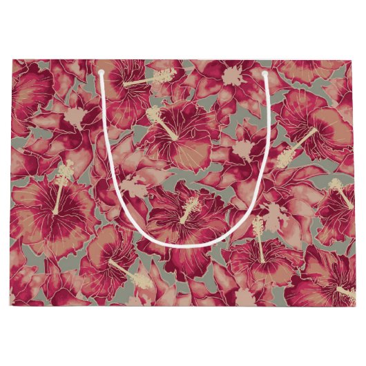 ホリデーハイビスカス、ハワイアンスタイルクリスマス ラージペーパーバッグ (正面)