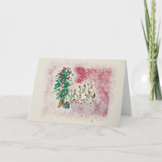 ホリデーハウンドドッグパピークリスマスグリーティングカード シーズンカード (正面)