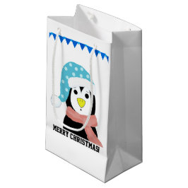 ホリデーハットとマフラーをつけたペンギン スモールペーパーバッグ