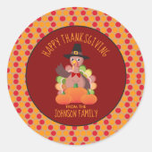 ホリデーハッピーサンクスギビングターキーファミリー名 ラウンドシール (正面)