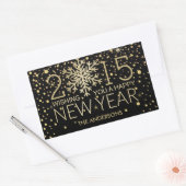 ホリデーハッピーニューイヤースノーフレーク金ゴールド紙吹雪 長方形シール (封筒)