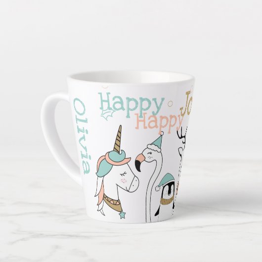 ホリデーハッピーハッピージョイ – アメリカおもしろいアニメ動物 カフェラテマグ (左アングル)
