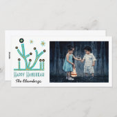 ホリデーハッピーハヌッカカード「(ユダヤ教)メノラーきらきら光る」 シーズンカード (正面/裏面)