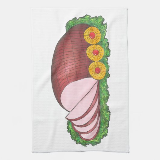 ホリデーハムパイナップルクリスマスディナー料理 キッチンタオル (縦)