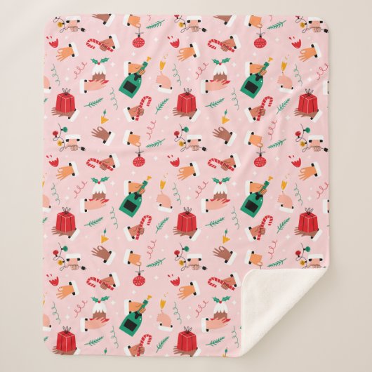 ホリデーハンズフェスティバルお祝いパターン シェルパブランケット (正面)