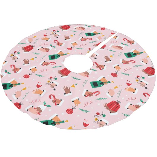 ホリデーハンズフェスティバルお祝いパターン ブラッシュドポリエステルツリースカート (アングル)