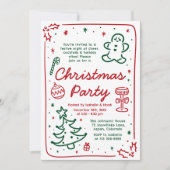 ホリデーハンドドローお洒落ドクリスマスパーティー 招待状 (正面)