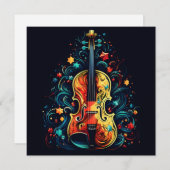ホリデーバイオリンのクリスマスツリーのグリーティングカード シーズンカード (正面/裏面)