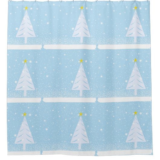 ホリデーバスルームセットツリー&スノー シャワーカーテン (正面)
