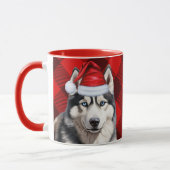 ホリデーバッファロープレイドシベリアハスキードッグクリスマス マグカップ (左)
