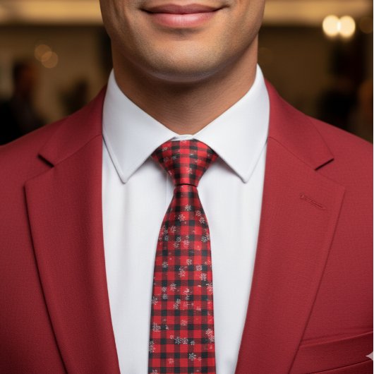 ホリデーバッファロープレイドレッドブラックタイスノーフレーク ネクタイ