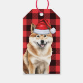 ホリデーバッファロープレイド秋田犬のクリスマス ギフトタグ (正面)