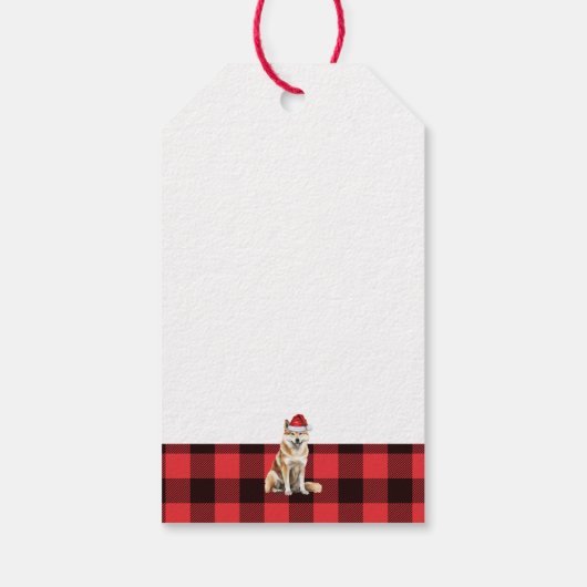 ホリデーバッファロープレイド秋田犬のクリスマス ギフトタグ (裏面)