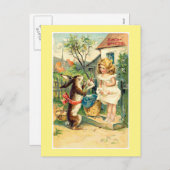 ホリデーバニー&ガールヴィンテージイースターハガキ シーズンポストカード (正面/裏面)