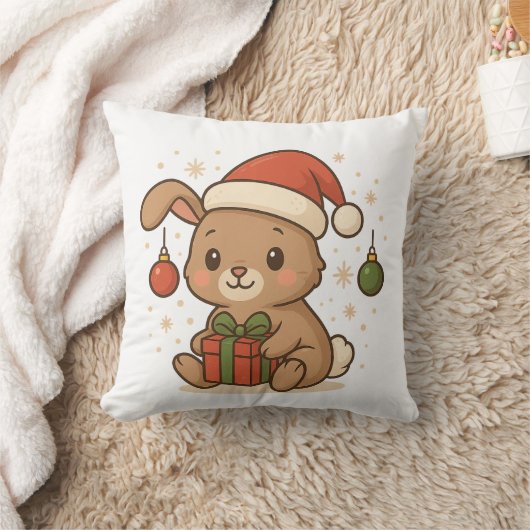ホリデーバニー（サンタ帽） クッション (ブランケット)