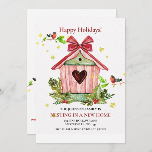 ホリデーバードハウスクリスマスムービンググリーティングカード シーズンカード (正面/裏面)