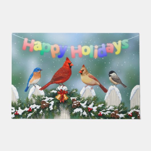 ホリデーバード&クリスマスガーランド ドアマット (正面)