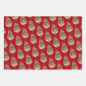 ホリデーパインコーンオンレッド ラッピングペーパーシート (正面2)