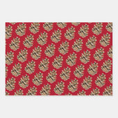 ホリデーパインコーンオンレッド ラッピングペーパーシート (正面)