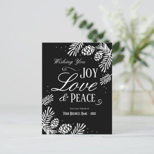 ホリデーパインコーン枝ビジネスグリーティングカード シーズンポストカード (スタンド正面)