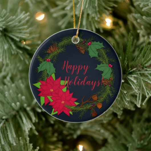 ホリデーパインリース |クリスマスのカスタマイズ セラミックオーナメント (ツリー)