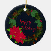ホリデーパインリース |クリスマスのカスタマイズ セラミックオーナメント (正面)