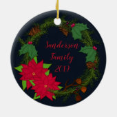 ホリデーパインリース |クリスマスのカスタマイズ セラミックオーナメント (裏面)