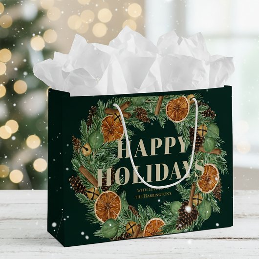 ホリデーパイン素朴ドライオレンジウォーターリース ラージペーパーバッグ