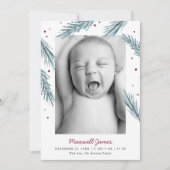 ホリデーパイン葉ズアンドベリー数々のフォト誕生 案内状 (正面)